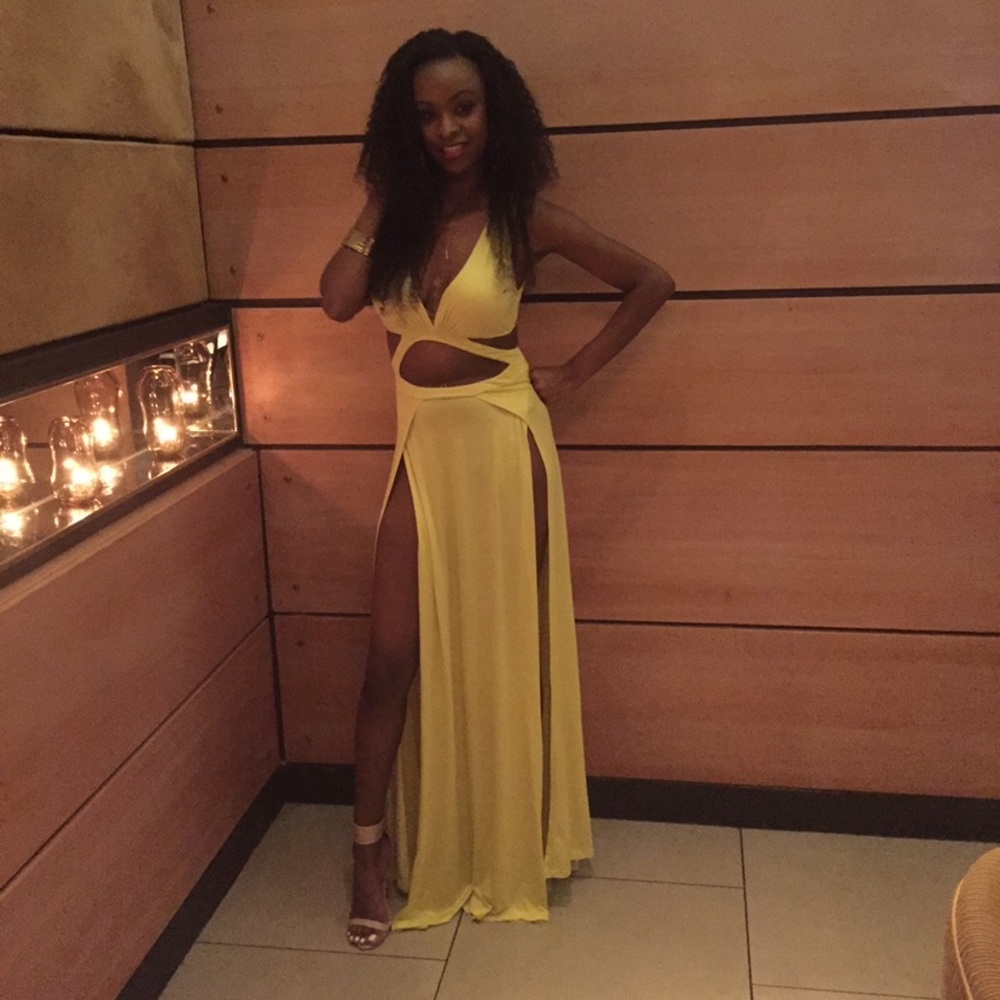 Fashion Nova Yellow double split maxi dress